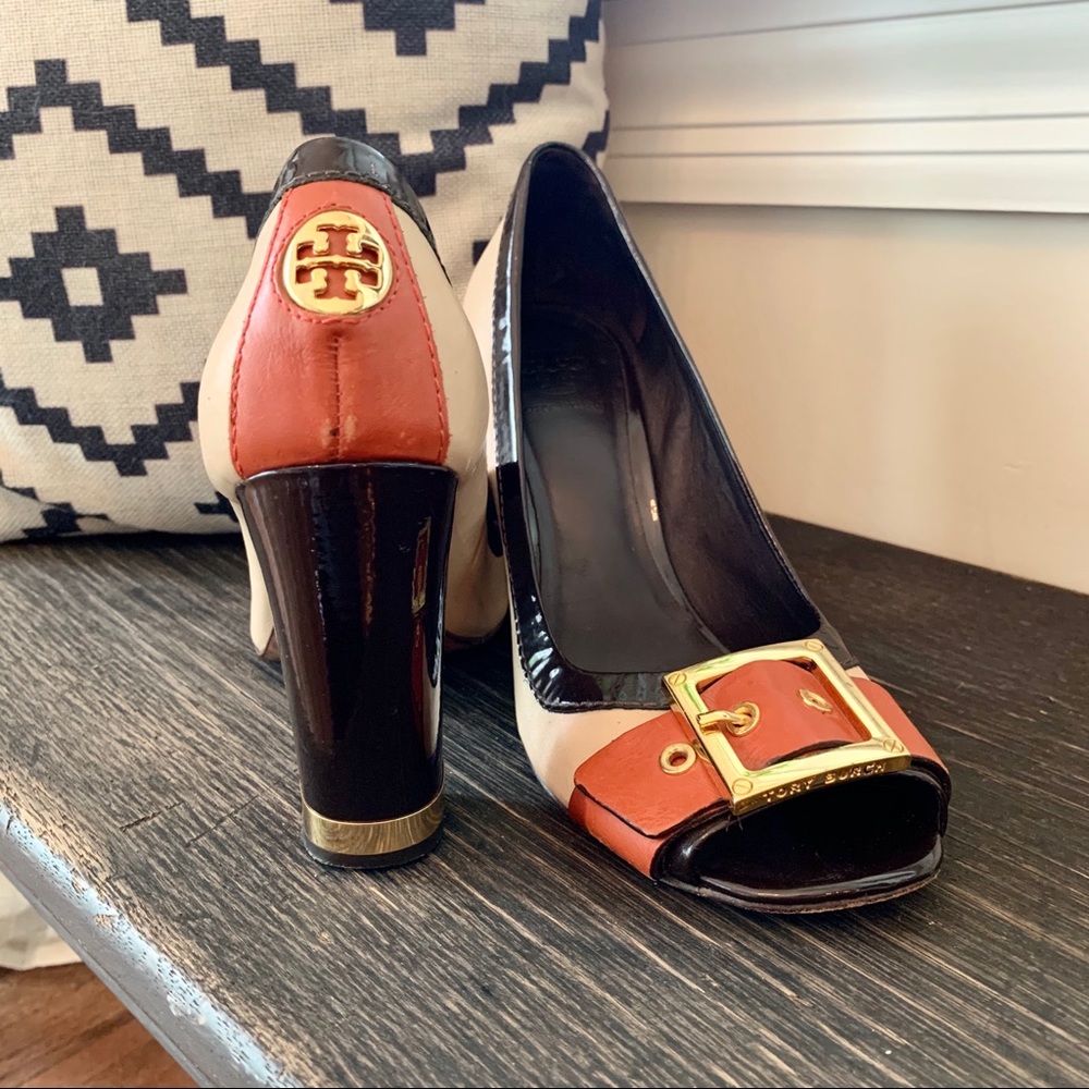 Amazing Tory Burch Peep Toe Block Heels